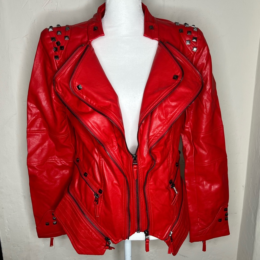 Red Silver Studded Rivet Jacket - Picture 5 of 13